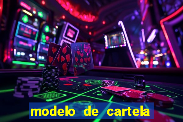 modelo de cartela para bingo